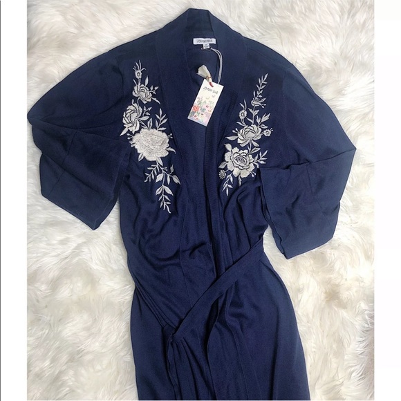 New Johnny Was Navy Silk Cashmere Kimono - Picture 4 of 6
